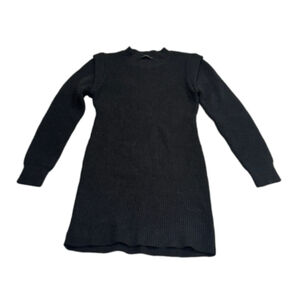 BTFBM Black Crew Neck Pleated Shoulder Fitted Sweater Dress